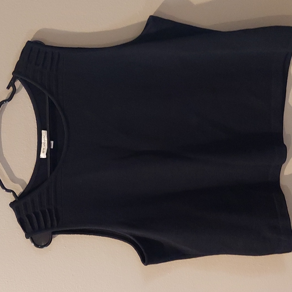 St John Black Santana Knit Shell Tank Pleated Shoulder Large